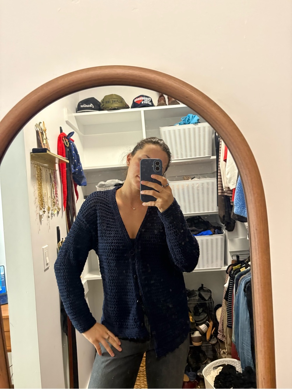 Talbots Navy Open-Knit V-Neck Cardigan